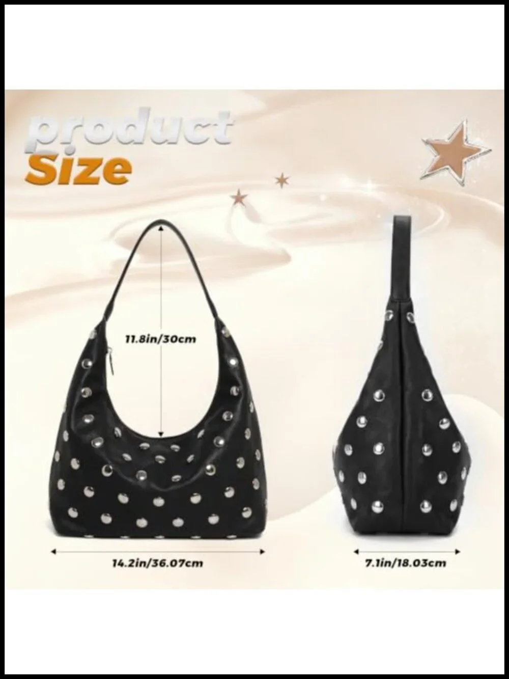 Studded Hobo Bag for Women Slouchy Shoulder Purse PU Leather